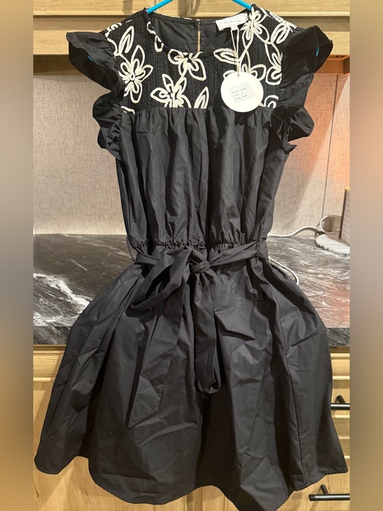 In February Dresses & Skirts - Black Midi Dress with Floral Smocked Yoke